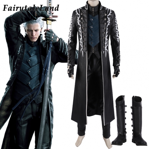 Adult Men Games Devil May Cry 5 Cosplay Costume Leader Man Vergil Clothing Fancy Halloween Party Outfit Full Set With Boots