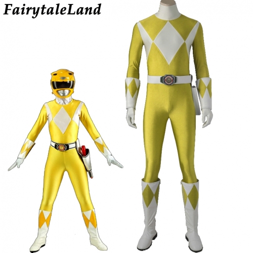 Adult Man Power Rangers Boy Yellow Ranger Cosplay Costume