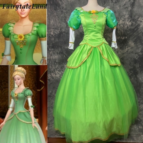 Princess Delia Cosplay Costume Halloween Green Dancing dress