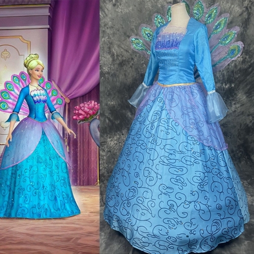 Rosella from Barbie Island Princess Cosplay Costume Halloween Peacock dress