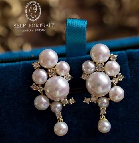 Romantic afternoon, earrings, 925 silver, gold plated with freshwater pearl and cubic zirconia