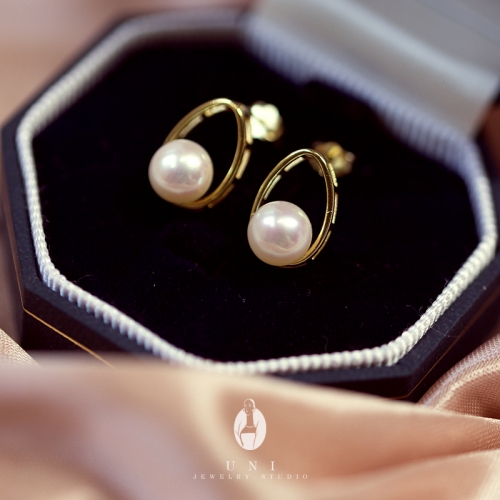 Jaune d'oeuf, boucles d'oreilles, argent 925, plaqué or avec perle de mer