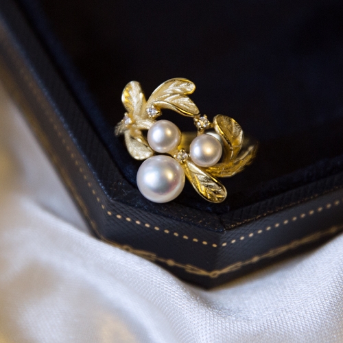 Wonderful land, ring, 925 silver, gold plated, freshwater pearl and cubic zirconia