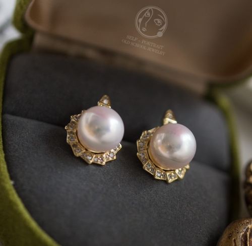 Vacances romaines, earrings, 925 silver, gold plated with freshwater pearl and cubic zirconia