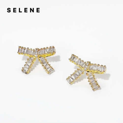 Earrings, alloy, cubic zirconia, anti-allergic