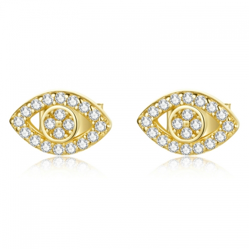 Earrings, 925 silver, gold plated, cubic zirconia