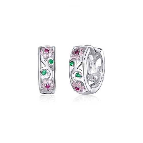 Boucles d'oreilles, argent 925, plaqué or, zircone cubique