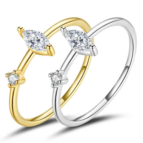 Ring, 925 silver, gold plated, cubic zirconia