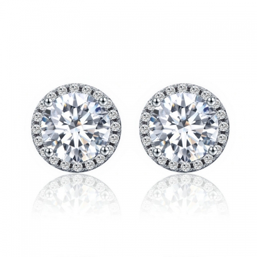 Boucles d'oreilles, argent 925, plaqué or, zircone cubique