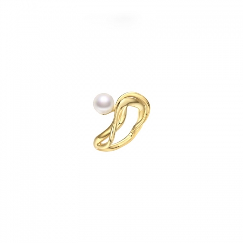 Arsis, ring,  copper, gold plated, freshwater pearl