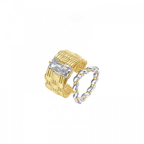 Arsis, ring, copper, gold plated, cubic zirconia