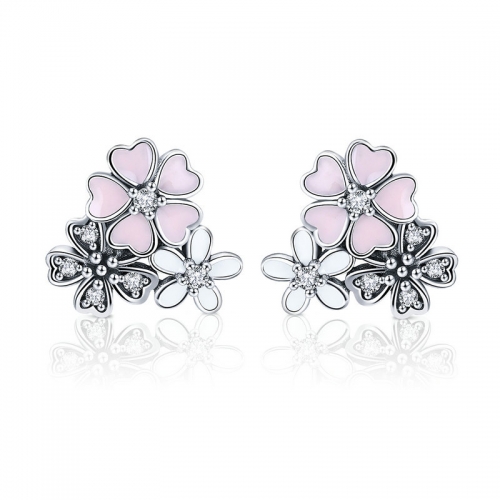 Boucles d'oreilles, argent 925, zircone cubique, émail