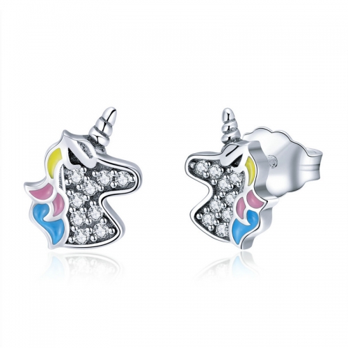 Earrings, 925 silver, cubic zirconia, enamel