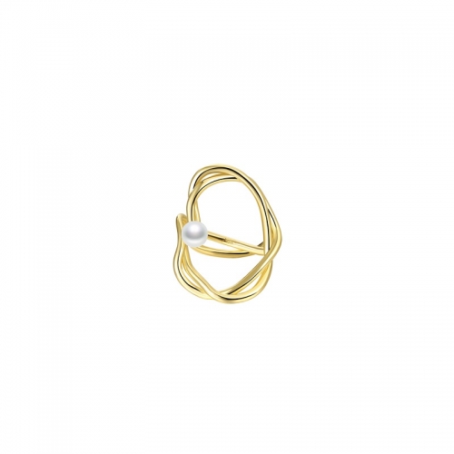 Arsis, ring,  copper, gold plated, freshwater pearl