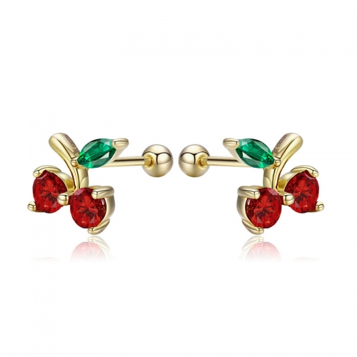 Earrings, 925 silver, gold plated, cubic zirconia