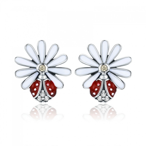 Earrings, 925 silver, cubic zirconia, enamel