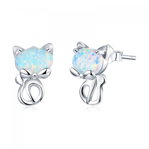 Earrings, 925 silver, gold plated, opal