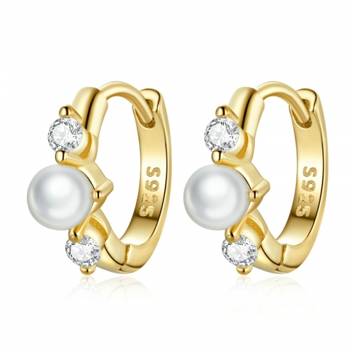 Earrings, 925 silver, gold plated, cubic zirconia, shell pearl,