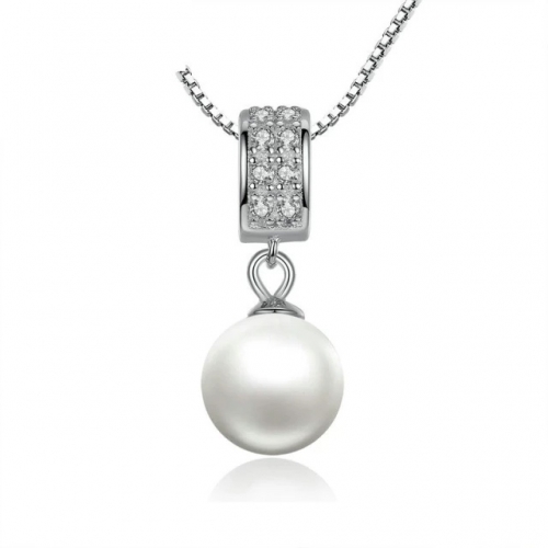 Necklace, 925 silver, gold plated, cubic zirconia, shell pearl