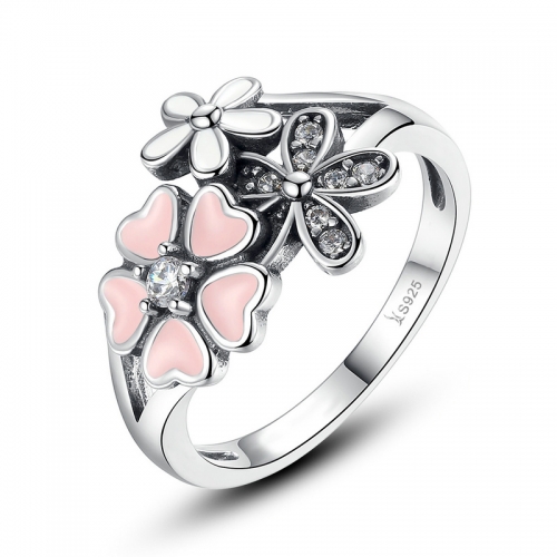 Ring, 925 silver, cubic zirconia, enamel