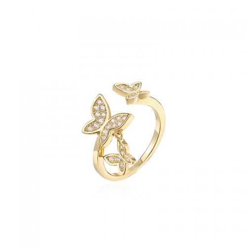 Ring, copper, gold plated, cubic zirconia, anti-allergic