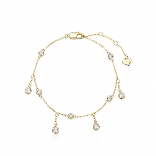Anklet, copper, gold plated, cubic zirconia