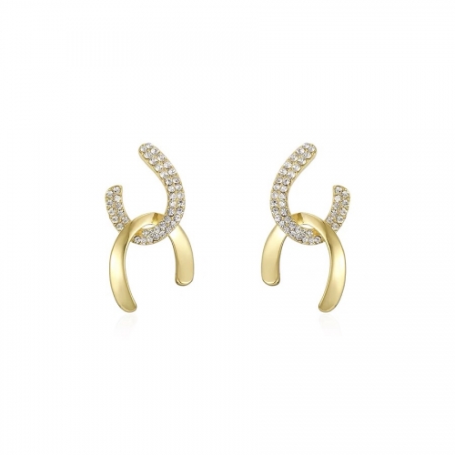 Boucles d'oreilles, cuivre, plaqué or, aiguille argent 925, zircone cubique