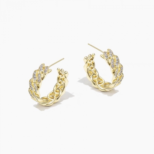 Boucles d'oreilles, cuivre, plaqué or, aiguille argent 925, zircone cubique