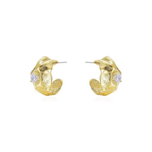 Boucles d'oreilles, cuivre, plaqué or, aiguille argent 925, zircone cubique