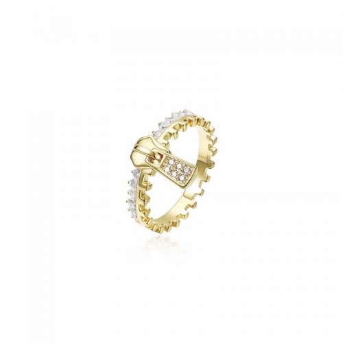 Ring, copper, gold plated, cubic zirconia