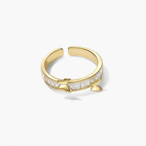 Ring, copper, gold plated, cubic zirconia