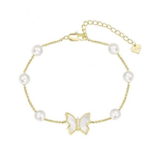 Bracelet, cuivre, plaqué or, nacre