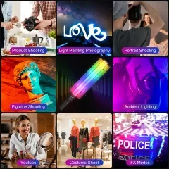 G60R 60CM 2500~9000K RGB LED Fill Tube Light With Barndoor 14 Color Effect