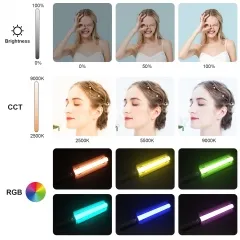 G60R 60CM 2500~9000K RGB LED Fill Tube Light With Barndoor 14 Color Effect