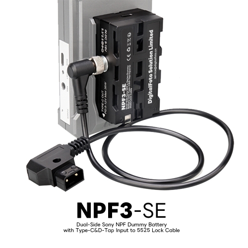 NPF3-SE  Dual-Side Sony NPF Dummy Battery with Type-C&D-Tap Input to 5525 Lock Cable