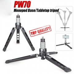 PW70 Mini Tripod Monopod Stand Base for DSLR Camera Gopro Cellphone Mount Metal Flexible Desktop Tabletop Tripode with Ball Head