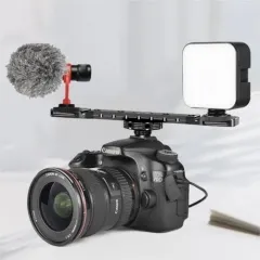 DF-8210  Dual Cold Shoe Mount Bracket with Cable Slot for Camera