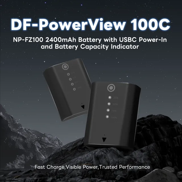 DF-PowerView100C Sony NP-FZ100 2600mAh Battery with USBC Power-Inand Battery Capacity Indicator