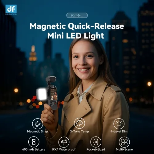 P3M-L Magnetic Quick-Release Mini LED Light with OSMO POKCET 3 Half Case with Cold Shoe Mount