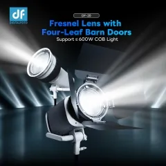 DF-20 10 Times Brightening 10°-45° Focusable Fresnel Lens with 4 Leaves Barndoor Support≤600W COB Light Compatible with Aputure Storm 400X
