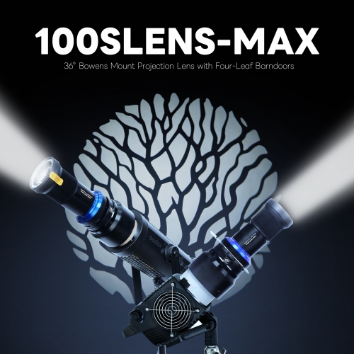 Standard Bowen Mount Projection Attachment Snoot with 36/33° Lens for COB LED Light with 4 Leaves Barndoor Insert Aputure Storm 400X