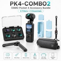 PK4-COMBO Accessory Bundle for DJI Osmo Pocket 4, 6 Filters + Silicone Case + POP-1 Tripod + Wrist Strap + Carry Case + Tempered Glass, OSMO POCKET 4 