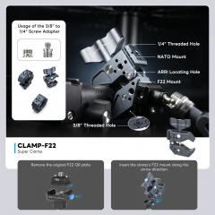 CLAMP-F22 Super Clamp with F22 Male Base Nato Male 1/4 Screw+ARRI Locating Holes