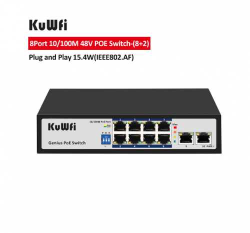 KuWFi 8Port POE 10/100M Network Switch Ethernet Poe Switch 48V for CCTV IP Camera/Wireless AP 100M IEEE 802.3 af/at
