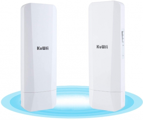 KuWFi Wireless Outdoor CPE Access Point, 2-Pack 900Mbps Long range Extender/Wi-fi Bridge, 14DBi Antenna with Gigabit RJ45 port IP65 waterproof.