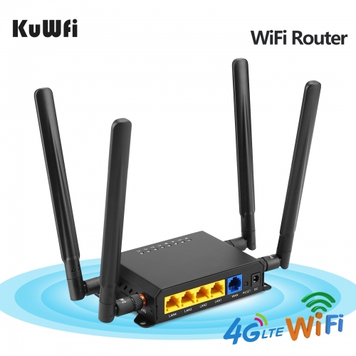KuWFi  firmware 300Mbps 3G 4G LTE Car WiFi Wireless Router Extender Strong Signal Cat6 WiFi Routers with USB Port SIM Card Slot with External Antenna