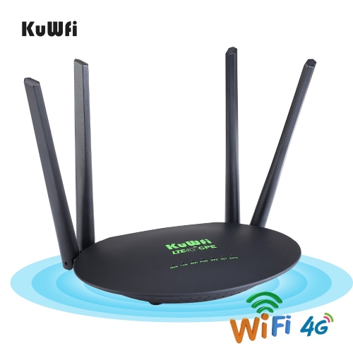 KuWfi 4G LTE Router 300Mbps Wireless CPE 3G/4G LTE Wifi Router with Sim Card Slot Wan/Lan Port 4 External Antennas