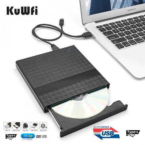 Kuwfi usb 3.0 type-c dvd external drive cd burner external burner read-write driver DVD-RW writer reader