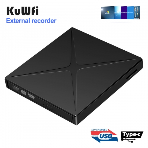 Kuwfi usb3.0 external dvd drive DVD-RW cd burner reader for mac windows laptop bd/cd/dvd burner
