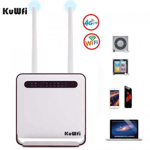 kuwfi 4g wifi router 300mbps wireless wifi mobile lte 3g/4g unlocked cpe router with sim slot 4lan ports support 32 wifi users
